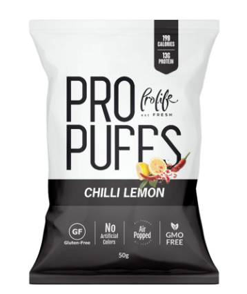 ProLife 13g Protein Chili Lemon Puffs - GMO free, gluten free, artificial colors free 50GM