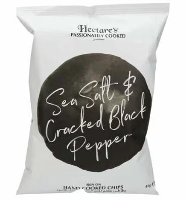 Hectare's Hand Cooked Sea Salt & Cracked Black Pepper Skin-On Potato Chips - gluten free, GMO free, MSG free 40gm