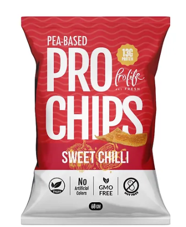 Pro Life Pea Based 13g Protein Sweet Chili Chips - vegan, GMO free, artificial colors free 60gm