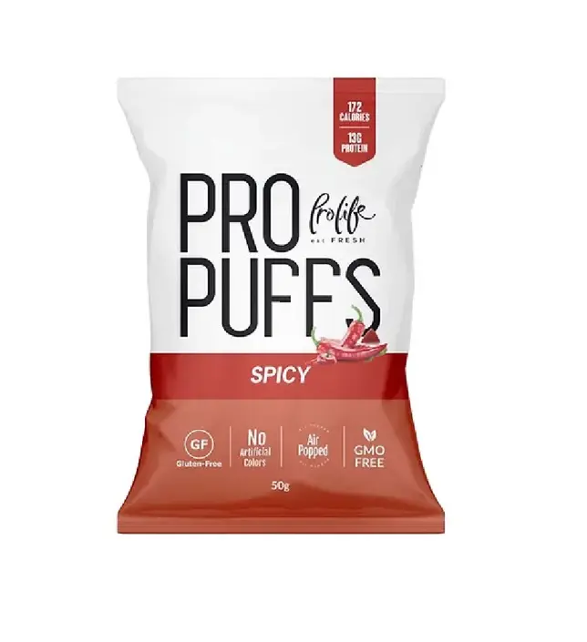 ProLife 13g Protein Spicy Corn Puffs - GMO free, gluten free, artificial colors free 50gm