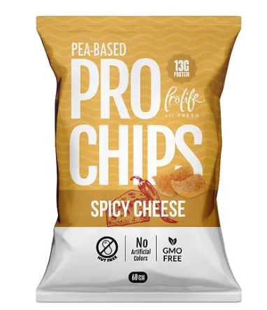 Pro Life Pea Based 13g Protein Spicy Cheese Chips - GMO free, nut free, artificial colors free 60gm