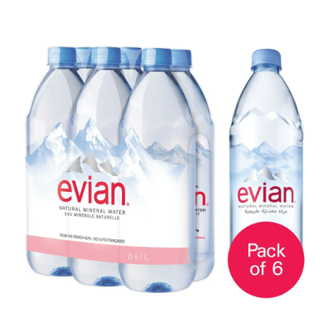 Evian Natural Mineral Water (6x1L)