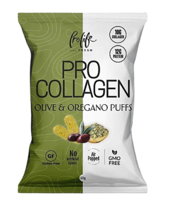 ProLife Pro Collagen 12g Protein Olive & Oregano Puffs - GMO free, gluten free, artificial colors free 60gm