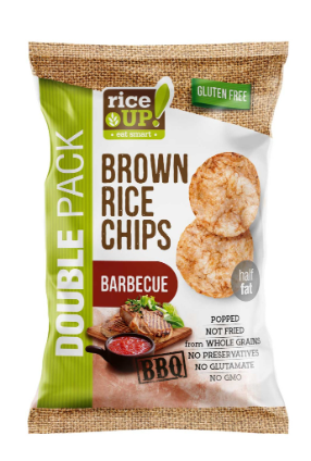 Rice Up Wholegrain Brown Rice Chips with Olive Oil BBQ Flavor - gluten free, GMO free, preservatives free