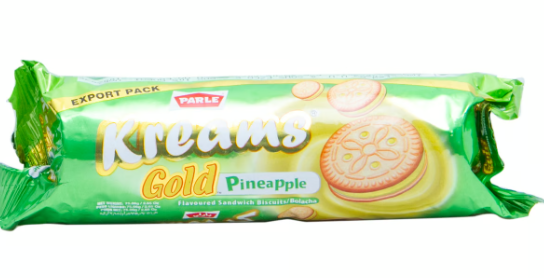Parle Kreams Gold Sandwich Biscuits Filled with Pineapple Cream