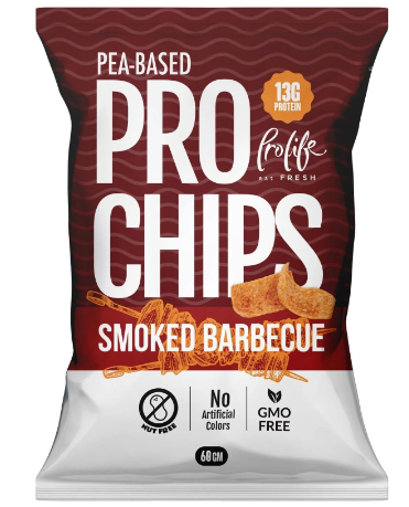Pro Life Pea Based 13g Protein Smoked BBQ Chips - GMO free, nut free, artificial colors free