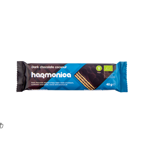 Harmonica Organic Dark Chocolate Coated Wafer with Einkorn, Sunflower Seed Paste, Cocoa & Coconut Oil - vegan
