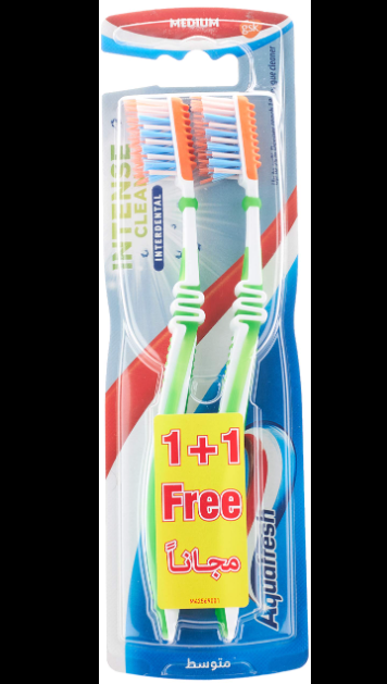 Aquafresh Intense Clean Interdental Green & Orange Soft Toothbrushes (1+1 Free)