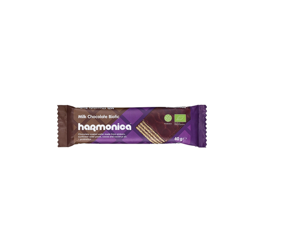 Harmonica Organic Chocolate Coated Wafer with Einkorn, Sunflower Seed Paste, Cocoa & Coconut Oil-HRM039
