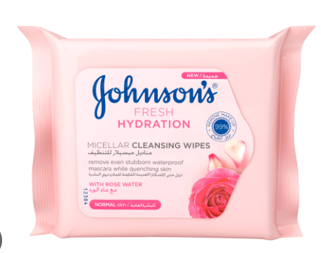 Johnson's Fresh Hydration Micellar Cleansing Wipes with Rose Water for Normal Skin