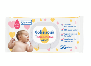 Johnson's Hypoallergenic Baby Wipes for Extra Sensitive Skin - dyes free, fragrance free, alcohol free