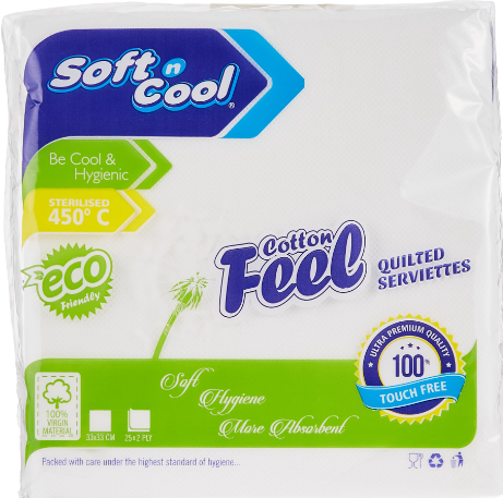 Soft n Cool Eco-Friendly Cotton Feel Dinner Napkins 25napkins 2ply (33x33cm)