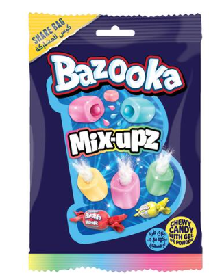 Bazooka Mixupz Chewy Candies Fruit Flavor Filled with Sweet Gel & Sour Powder