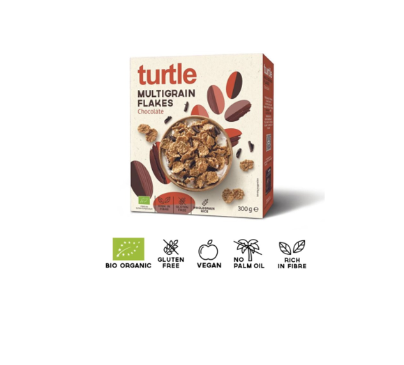 Turtle Organic Multigrain Flakes with Chocolate - vegan, gluten free 300GM
