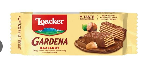 Loacker Gardena Milk Chocolate Coated Wafers Filled with Hazelnut Cream - no added flavorings, no added colors 38gm