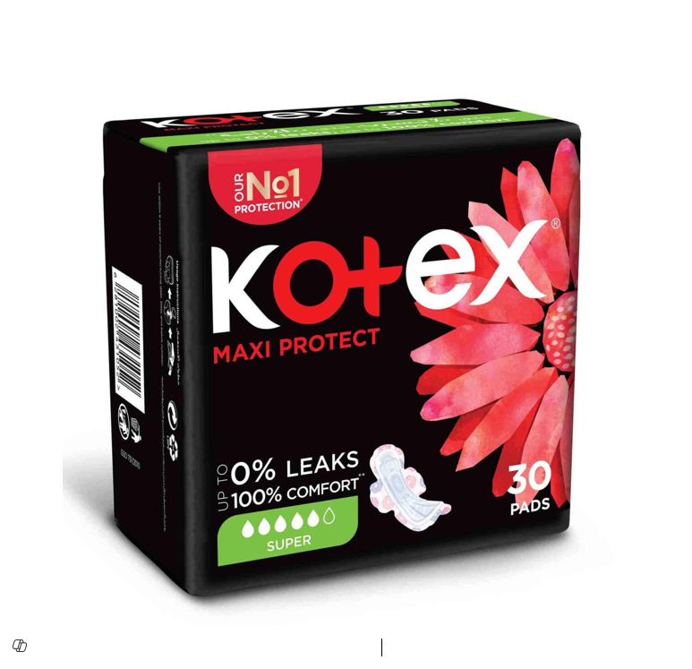 Kotex Maxi Protect Super 30Pads for Heavy Flow with Wings
