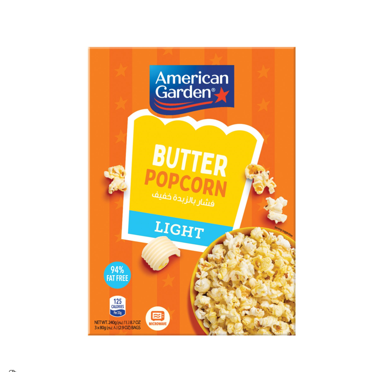 American Garden Butter Lite Microwavable Popcorn (3 Sachets) - vegetariana