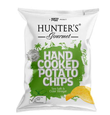 Hunter's Gourmet Hand Cooked Potato Chips Sea Salt & Cider Vinegar - GMO free, MSG free, gluten free