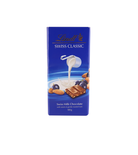 Lindt Swiss Classic Milk Chocolate Slab with Raisins, Roasted Hazelnuts & Almonds 100g