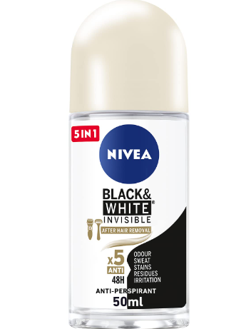 Nivea Black & White Invisible 5in1 After Hair Removal 48H Antiperspirant Roll-On Deodorant for Women 50ML