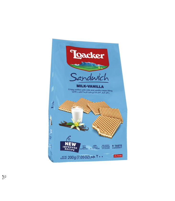 Loacker Sandwich Wafers Filled with Milk & Vanilla Cream 200g
