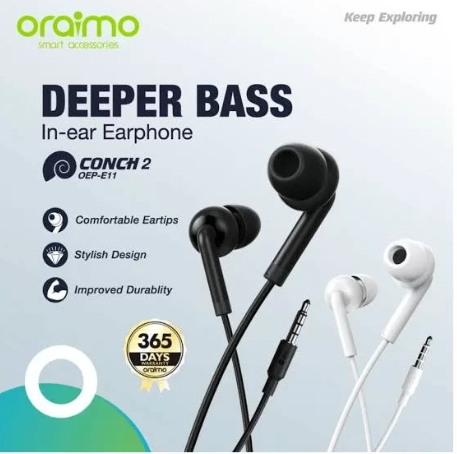 Oraimo Earphone E11p Black D.Bass pouch 