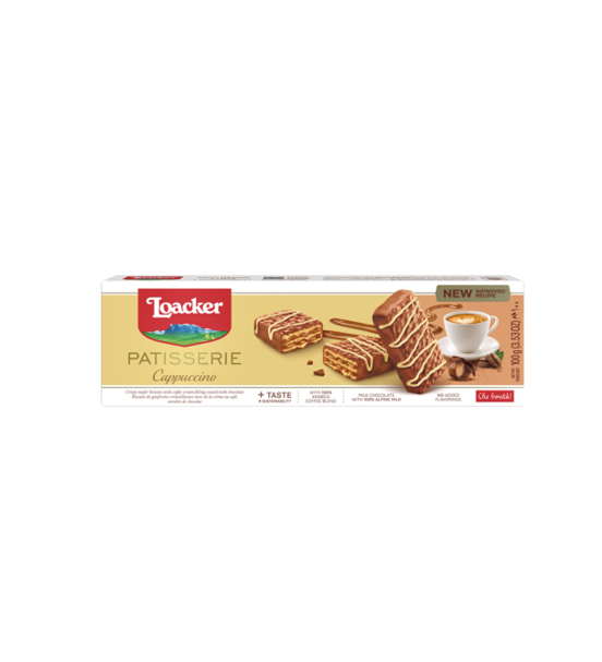 Loacker Patisserie Chocolate Coated Wafers Filled with Cappuccino Coffee Cream - GMO free, no added flavorings, no added colors 100gm
