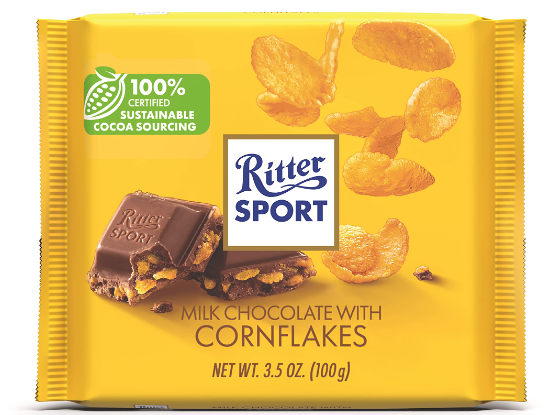 Ritter Sport Milk Chocolate Slabs Filled with Cornflakes 100G
