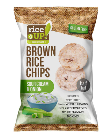 Rice Up Wholegrain Brown Rice Chips Sour Cream & Onion Flavor - gluten free, preservatives free, GMO free