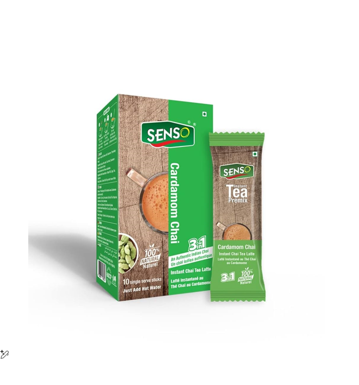 Senso Karak Chai Instant Cardamom Tea Sachets - vegetarian, preservative free, artificial flavor free