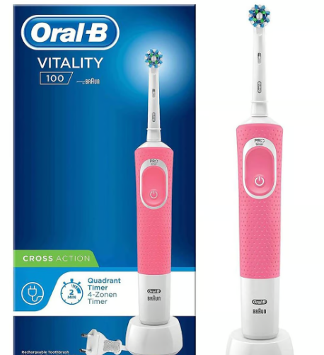 Oral-B Vitality 100 3D White Pink Rechargeable Electric Toothbrush with Timer