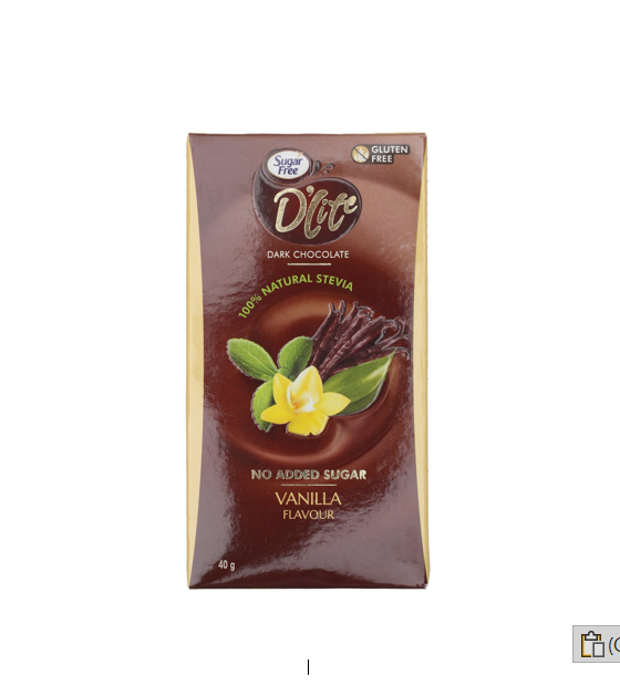 D'Lite Dark Chocolate Slab Vanilla Flavor with Stevia - sugar free, gluten free