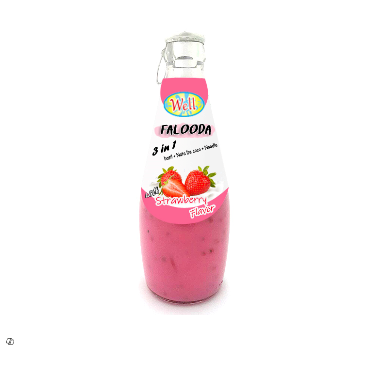 Pure Cool 3in1 Basil, Nata de Coco & Noodle Falooda Drink Strawberry Flavor 290ML