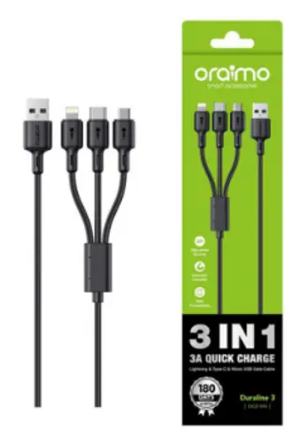 Oraimo Data Cable Duraline 3in1 Black