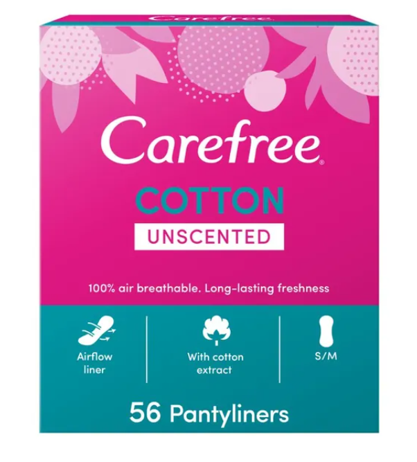 Carefree Small to Medium Cotton Pantyliners (56+20 Free) - scent free