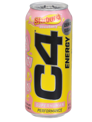C4 Superhuman Performance Energy Drink Starburst Strawberry Flavor - sugar free, artificial color free, calorie free