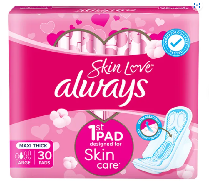 Always Skin Love Large Maxi Thick with Wings 10pads