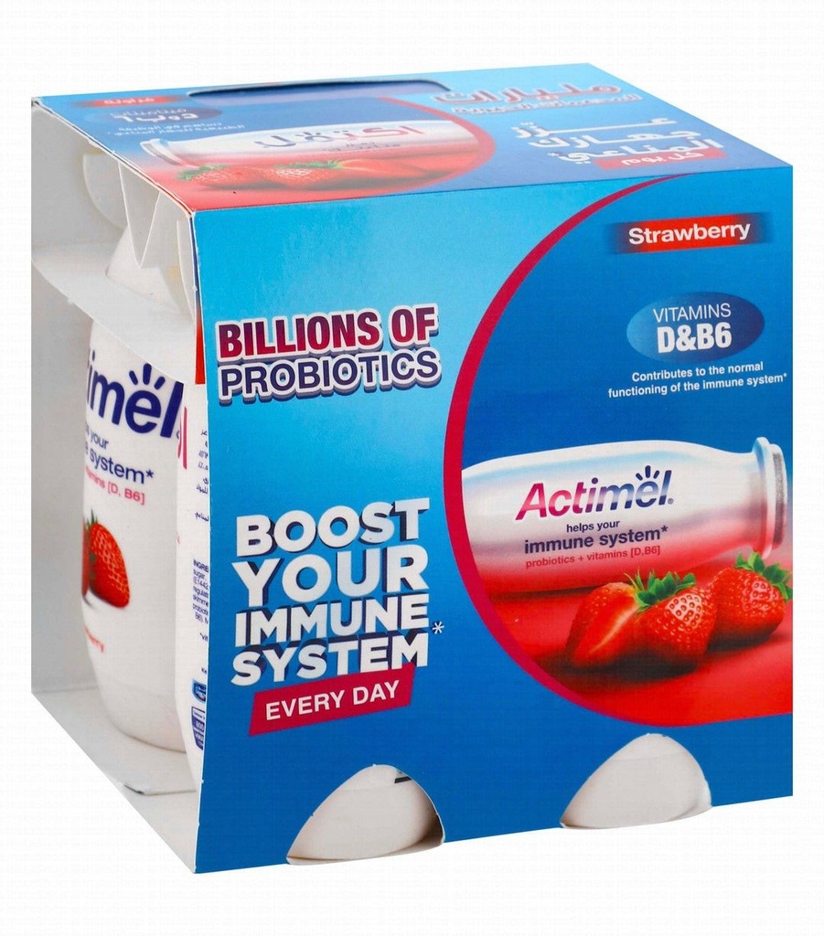 Actimel Strawberry Drinking Yogurt with Vitamin B6 & D