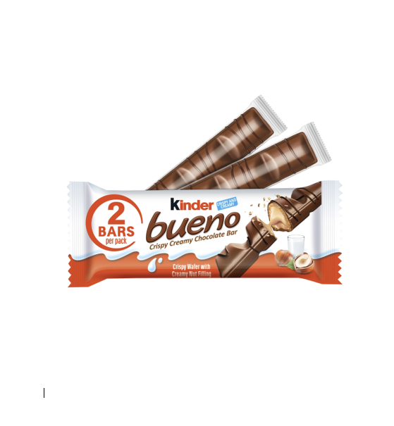 Kinder Bueno Milk Chocolate Coated Bars Filled with Hazelnut Cream (2 Pieces) 43GM