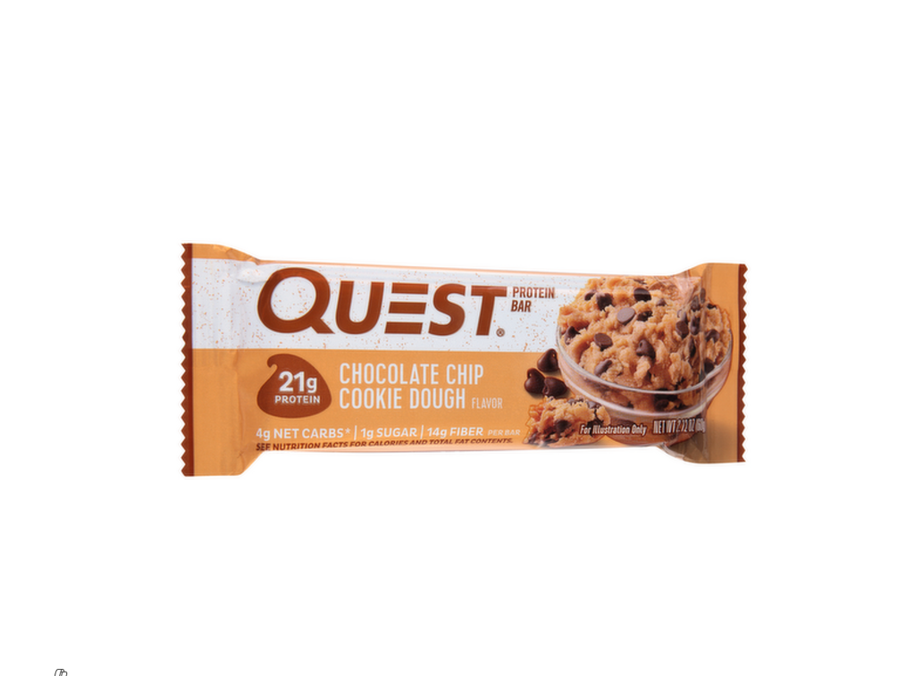 Quest Chocolate Coated 17g Protein Bar Cookie Dough Flavor with Chocolate Chips - no added sugar