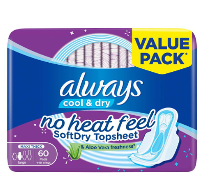 ALWAYS ALOE COOL WITH ALOE VERA MAXI THICK LONG LIGHT DAY 10PADS