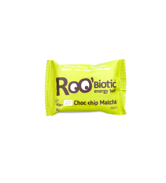 Roo'biotic Organic Raw Chocolate Chip Matcha Energy Ball - gluten free, soy free, vegan, high fiber