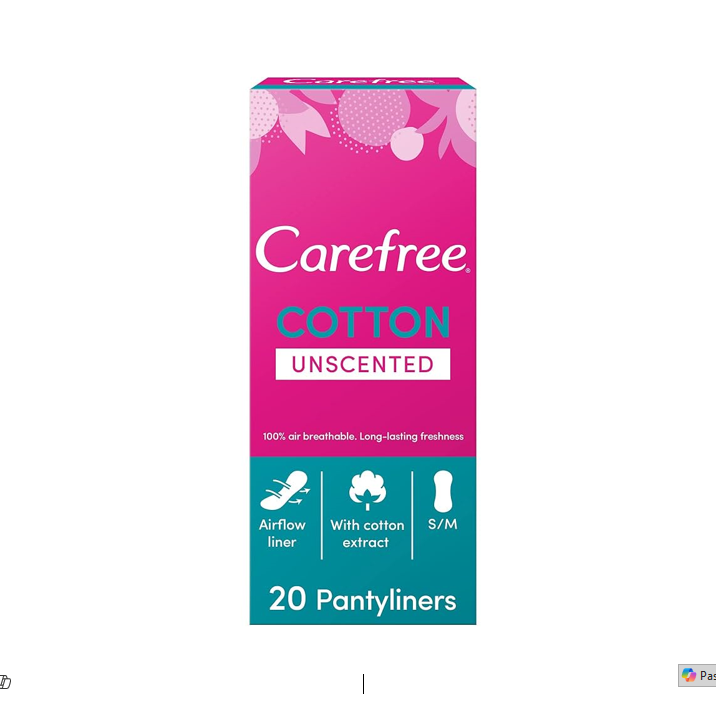 Carefree Small to Medium Unscented Cotton Pantyliners 34liners