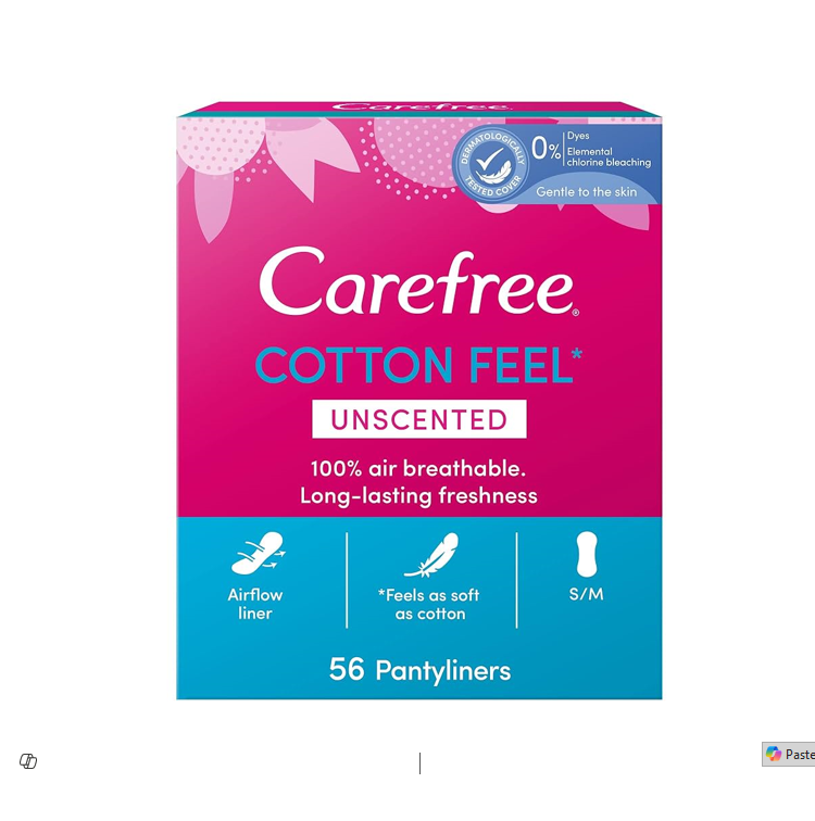 Carefree Small to Medium Unscented Cotton Pantyliners 30liners