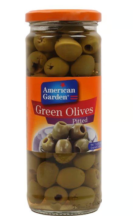 American Garden Pitted Green Olives 450GM