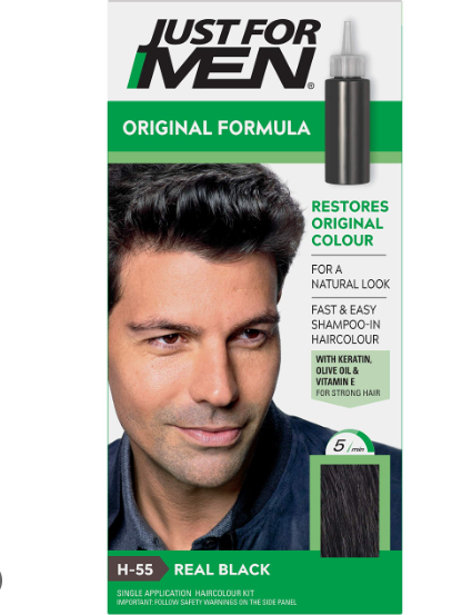 Just For Men Shampoo-In Hair Color with Keratin, Olive Oil & Vitamin E Real Black H55 - ammonia free