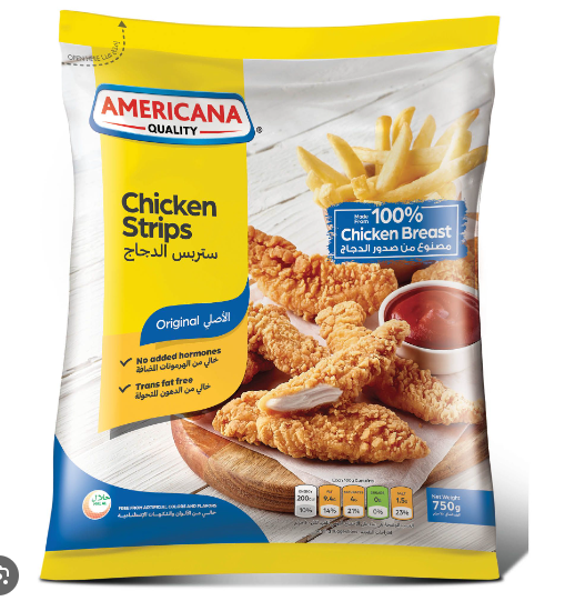 Americana Frozen Chicken Strips - trans fat free, artificial flavors free, artificial colors free