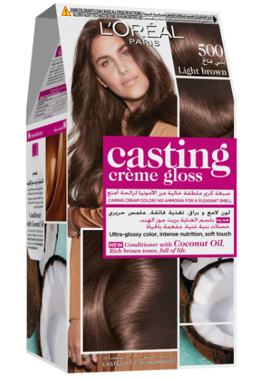 L'Oreal Casting Creme Gloss Hair Dye with Coconut Oil Conditioner Light Brown 500 - ammonia free