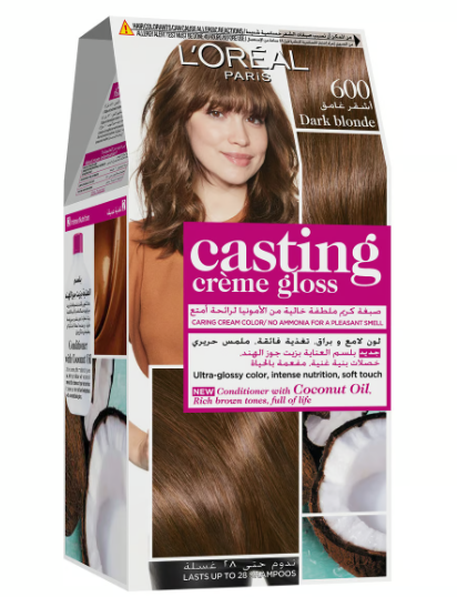 L'Oreal Casting Creme Gloss Hair Dye with Coconut Oil Conditioner Dark Blonde 600 - ammonia free