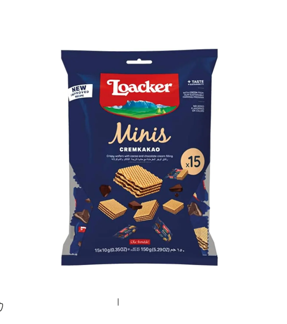 Loacker Cremkakao Minis Wafers Filled with Chocolate Cream (15 Pieces) 
